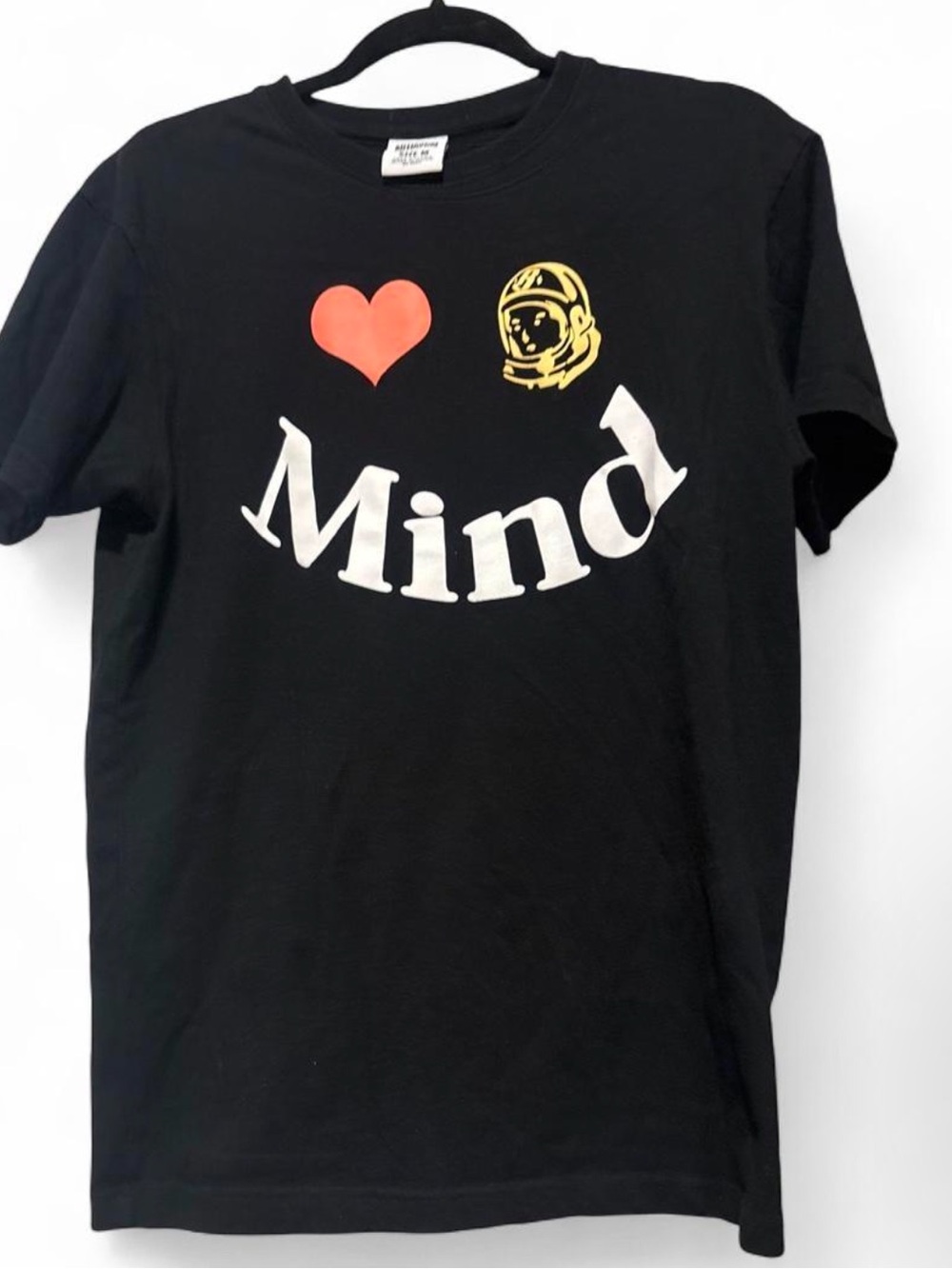 Billionaire Boys Club Black Tee with White "Mind", Red Heart & Yellow Astronaut